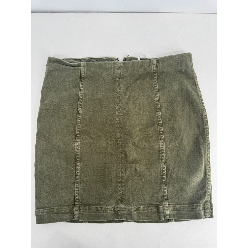 Free People Olive Green Denim Mini Skirt High Waisted Seamed Utility Skirt Sz XS